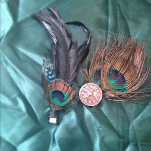 SET OF 2 Peacock Feather Fascinators/Hairclips